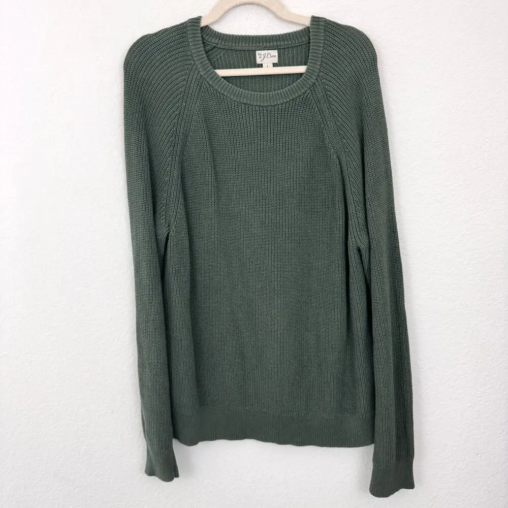 J. Crew Mens Heritage Cotton Ribbed Sweater Size L Crew Cotton Pullover Green